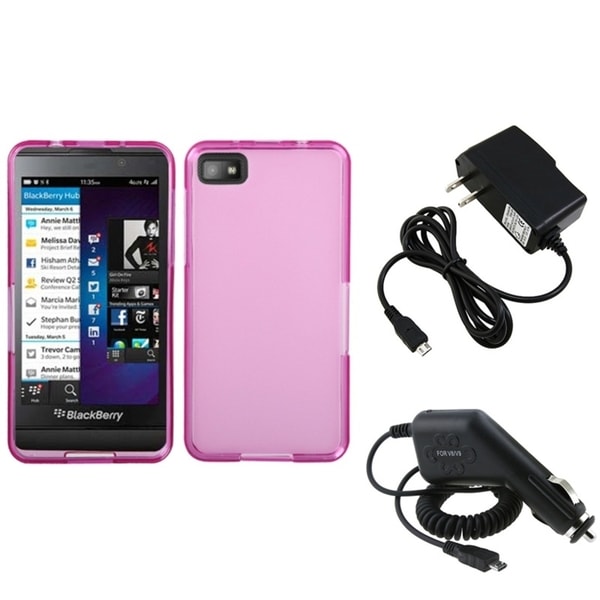 INSTEN Travel Charger/ Car Charger/ Pink Phone Case Cover for Blackberry Z10