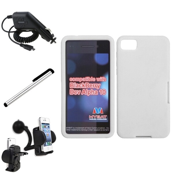 INSTEN Car Charger/ Stylus/ White Rubber Phone Case Cover for Blackberry Z10