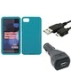 Insten Car Charger/ Micro USB Cable Cord/ Teal Silicone Soft Skin Gel Rubber Phone Case Cover for Blackberry Z10