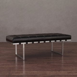 Andalucía Stainless Black Leather Button-tufted Bench