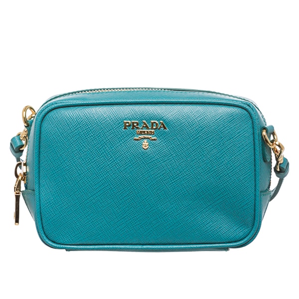 Prada Teal Saffiano Leather Mini Zip Crossbody Bag - 15510436 ...  