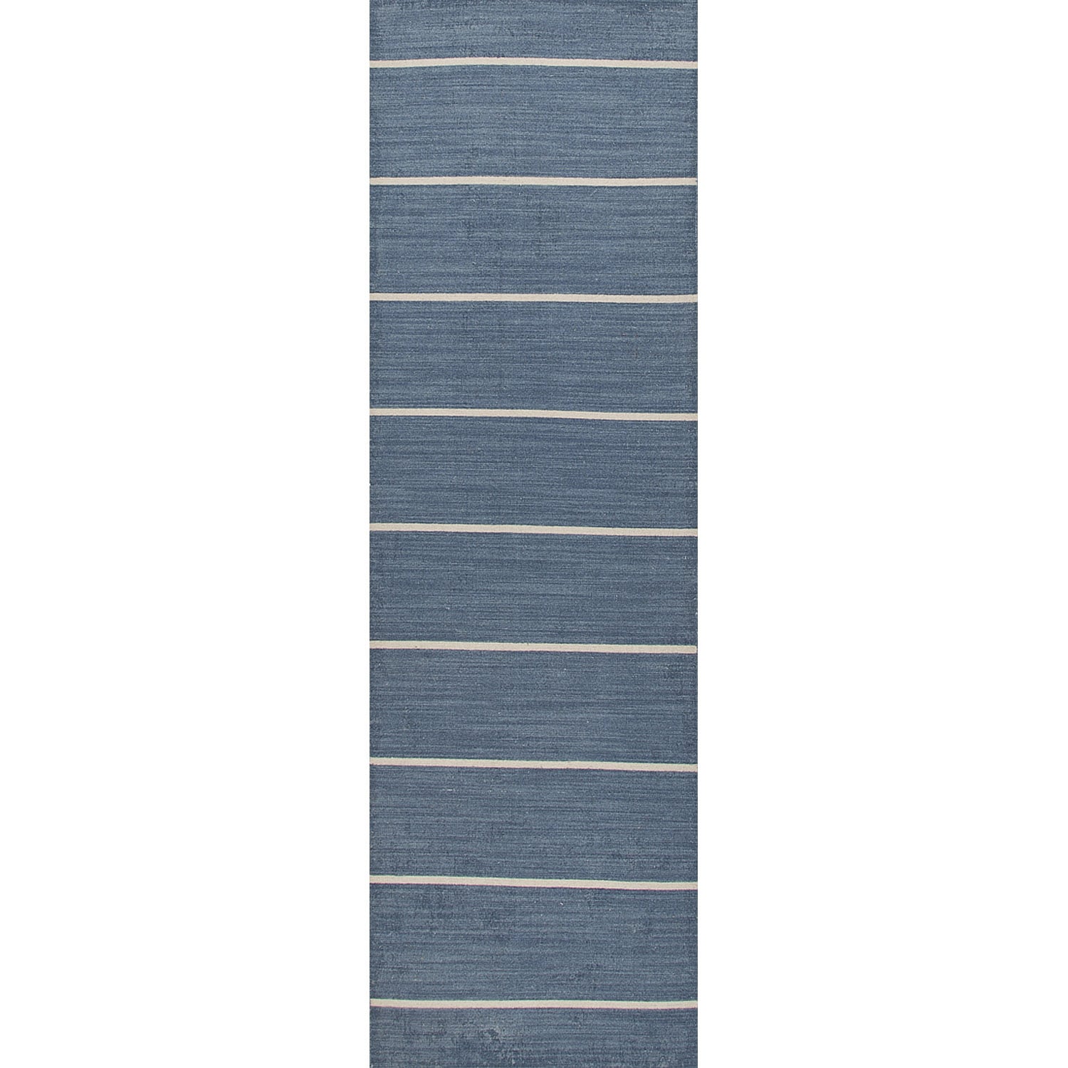 Handmade Flat Weave Stripe Pattern Blue Wool Rug (26 X 8)