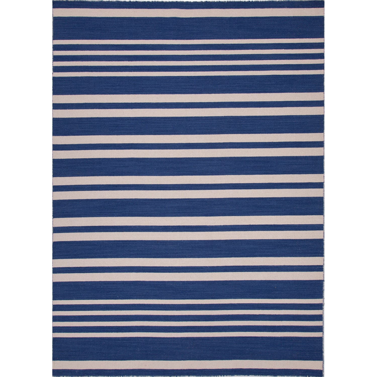 Handmade Flat Weave Stripe Pattern Blue Wool Rug (5 X 8)