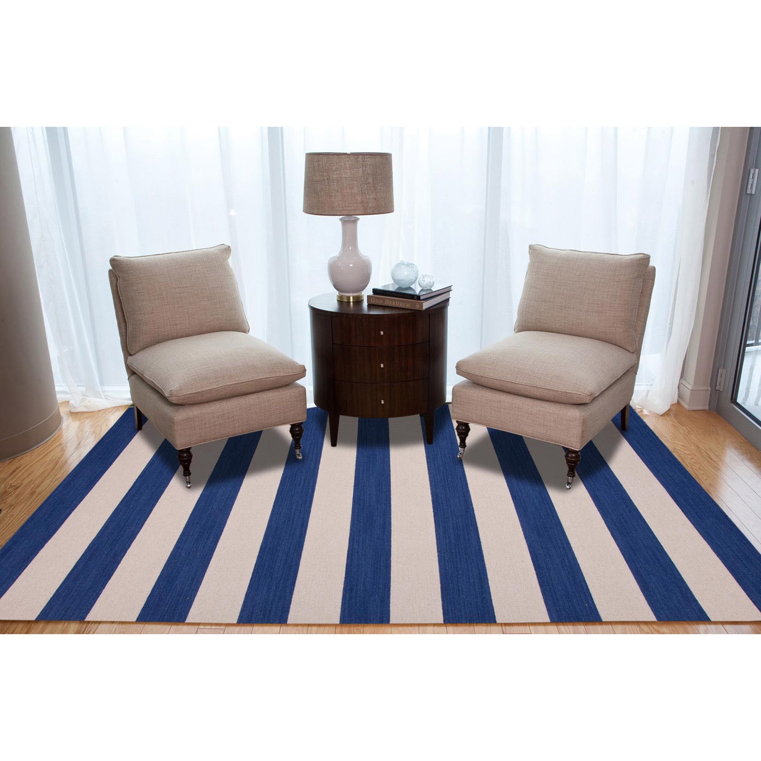 Handmade Flat Weave Stripe Pattern Blue Rug (5 X 8)