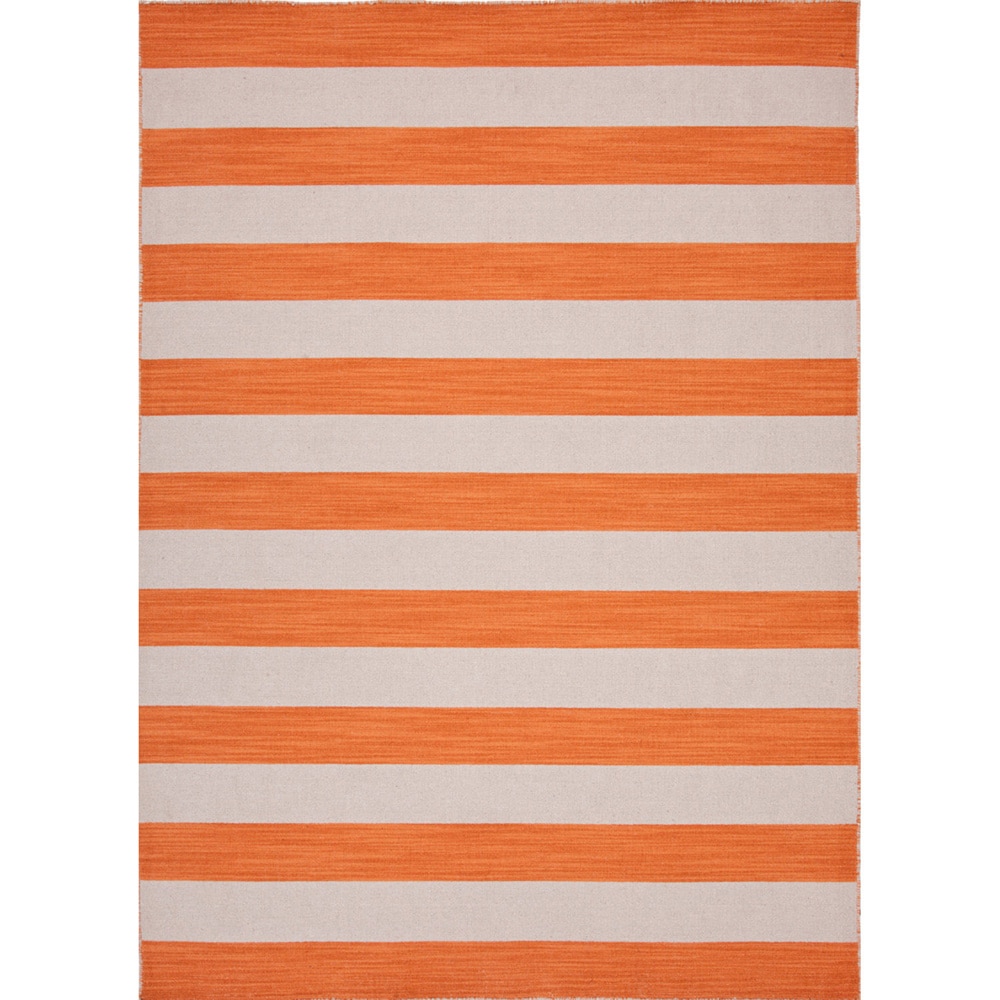 Handmade Flat Weave Stripe Pattern Grey/ Orange Rug (2 X 3)