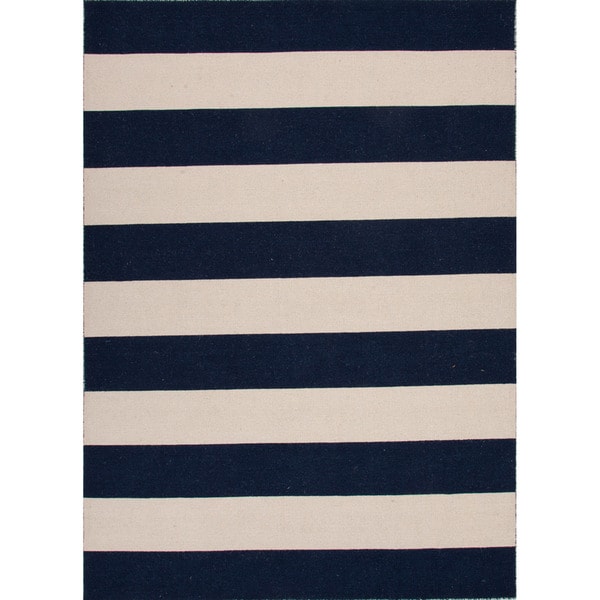 Handmade Flat Weave Stripe Pattern Blue/Ivory Rug (2 x 3