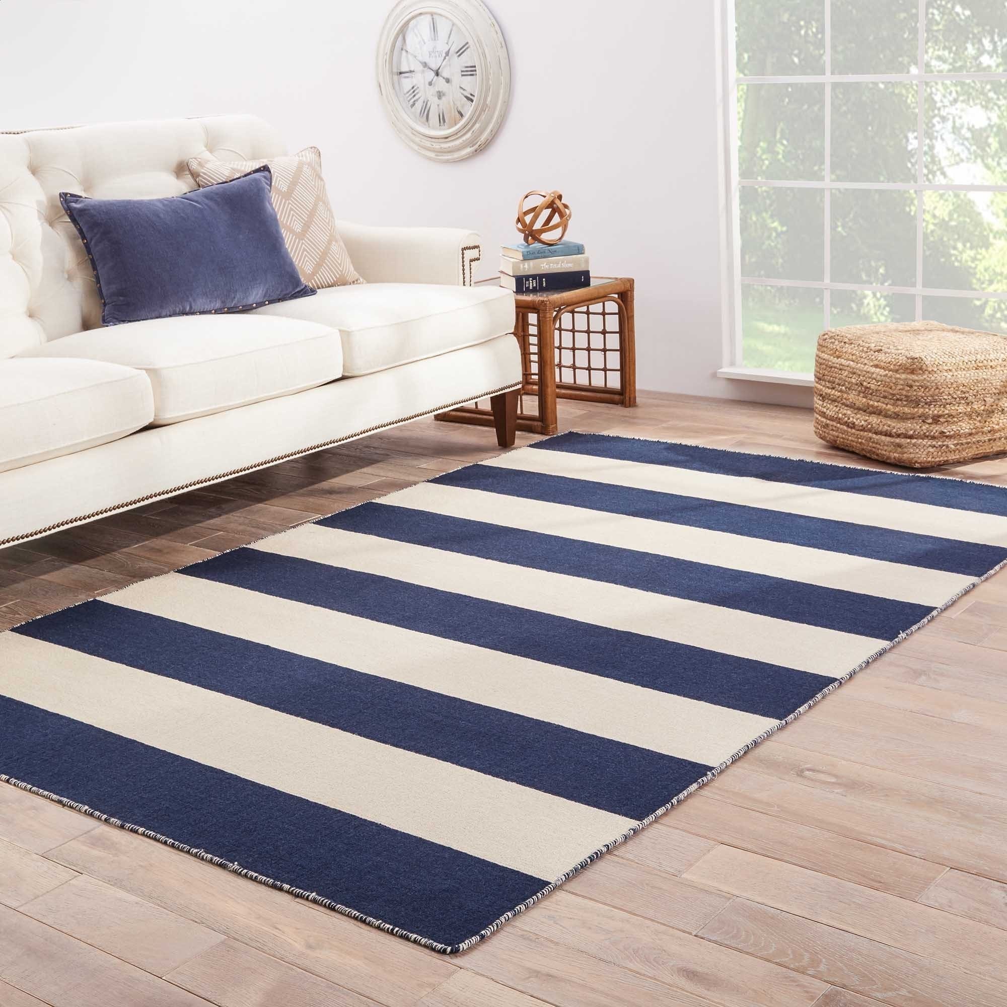 Handmade Flat Weave Stripe Pattern Blue/ivory Rug (2 X 3)