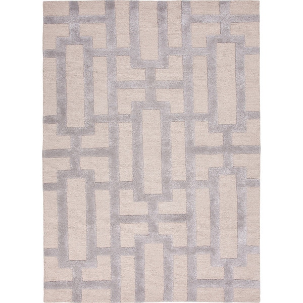 Hand-Tufted Contemporary Geometric Pattern Grey/ Silver Rug (5 x8 ...
