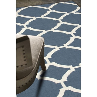 Best Shopping Durable Handmade Flat-weave Geometric-pattern Blue Rug (9' x 12')