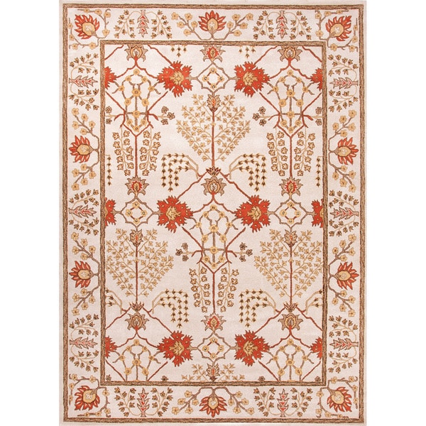 Hand tufted Transitional Oriental Pattern Ivory Rug (96 x 136