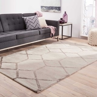 Find Shop Hand-tufted Contemporary Geometric Grey/ black Rug (9'6 x 13'6)