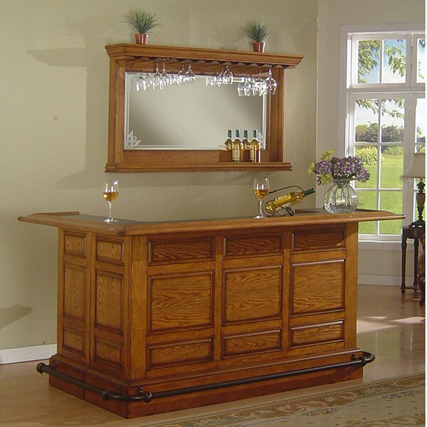 Whitaker Furniture Manchester Burnished Oak Bar Mirror Set 15514634