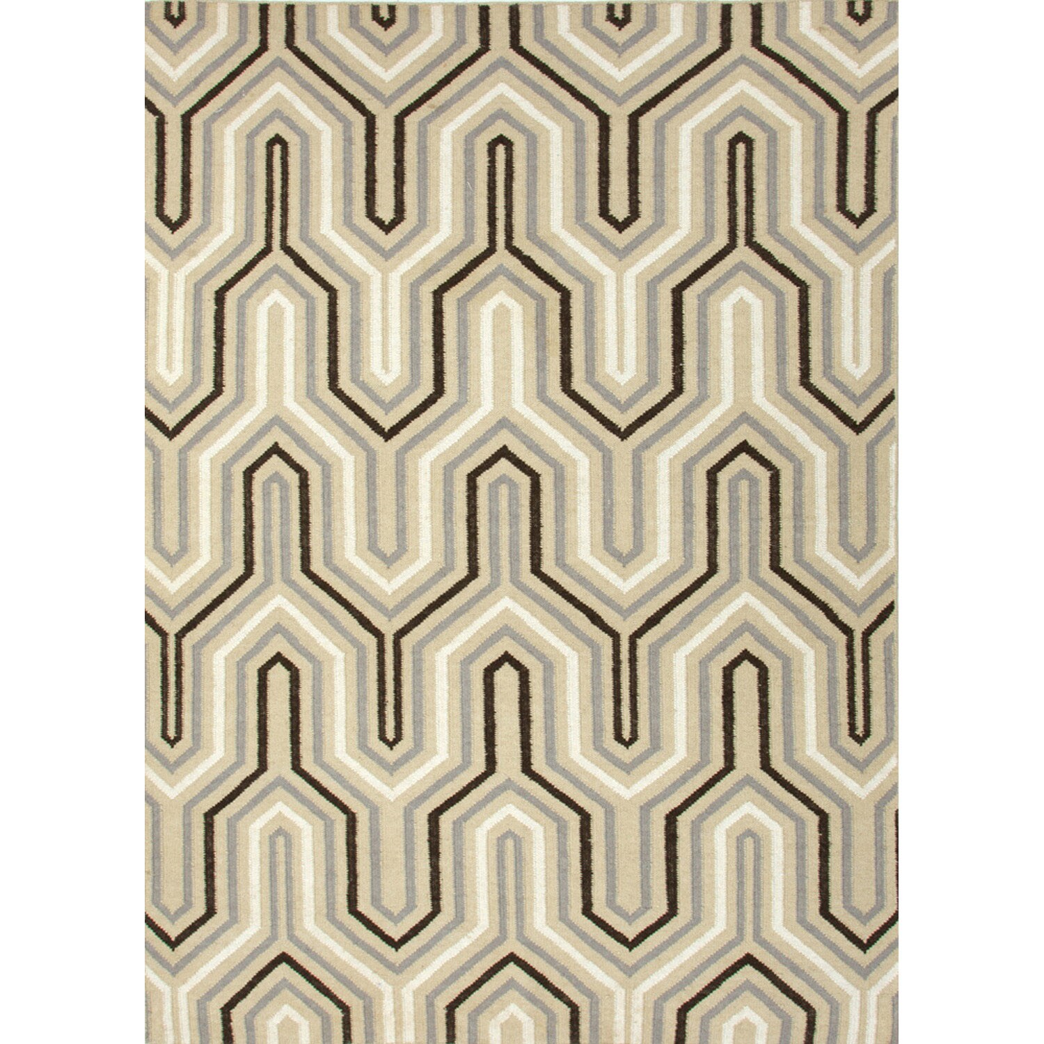 Handmade Flat weave Geometric pattern Gray/ Black Wool Rug (36 X 56)