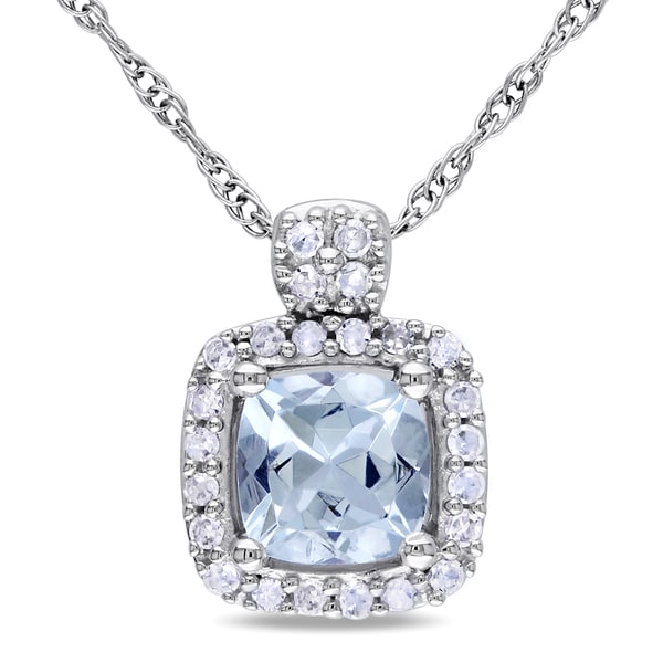 ... 10k White Gold Aquamarine and 110ct TDW Diamond Necklace (G-H