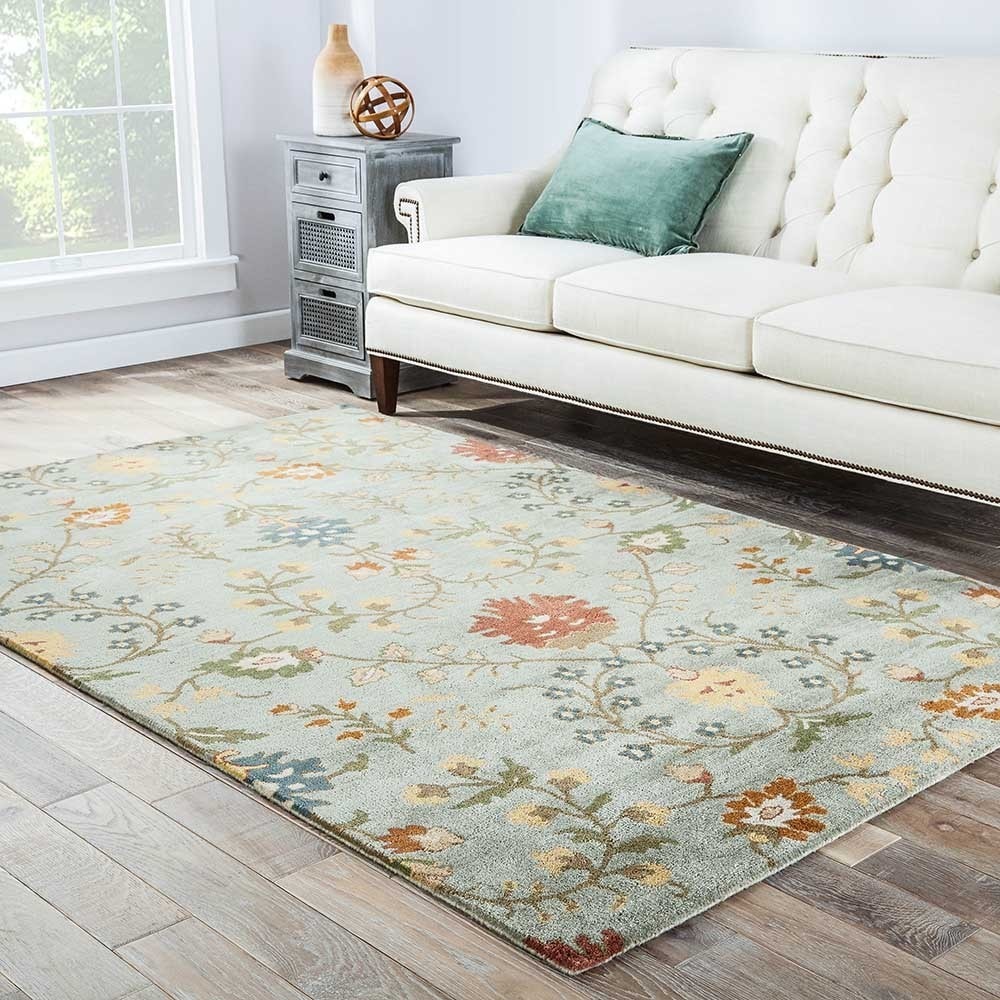Hand tufted Transitional Floral pattern Blue Area Rug (8 X 11)