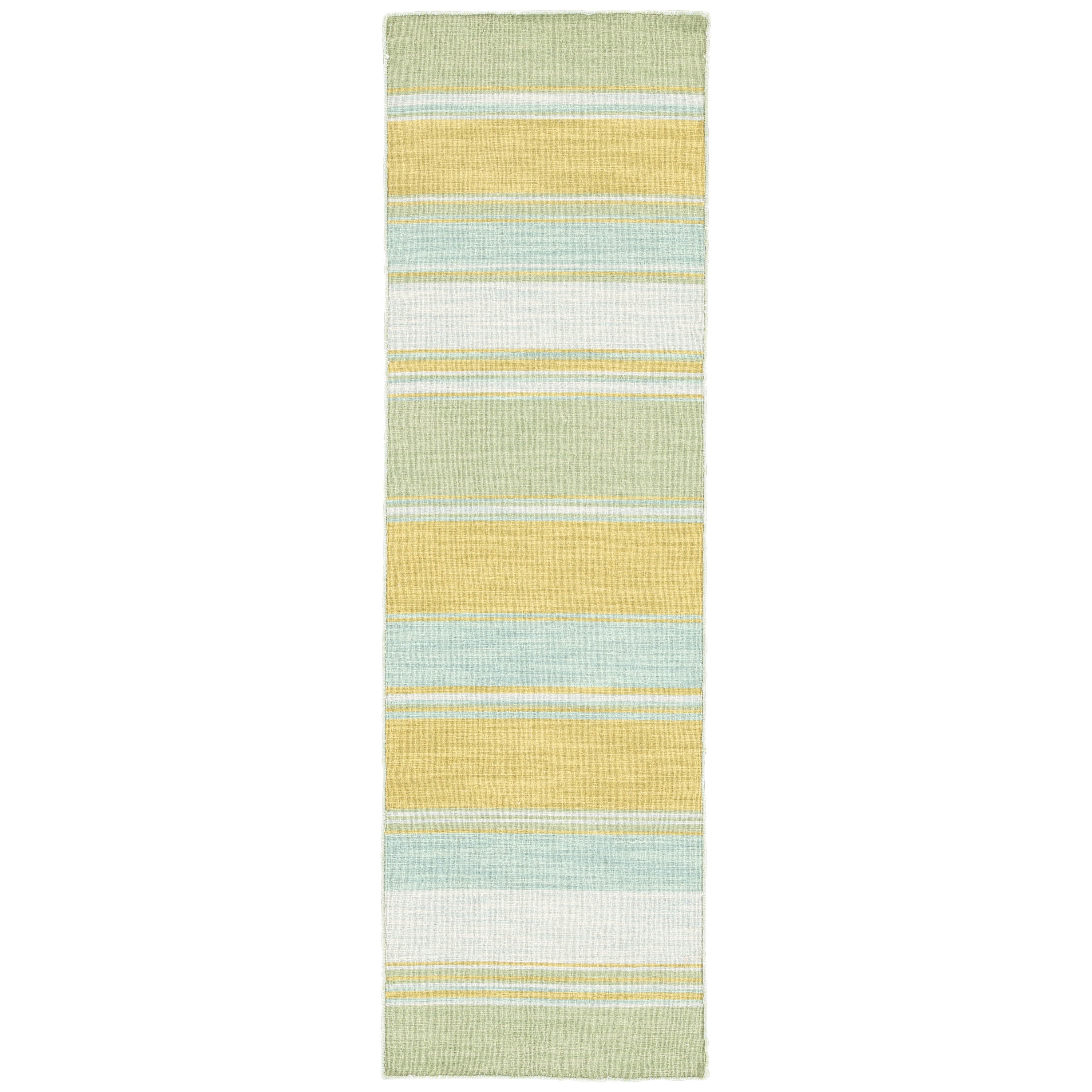 Handmade Flat Weave Stripe Pattern Green Rug (26 X 8)