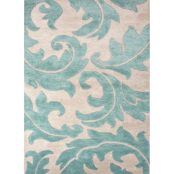 Hand tufted Transitional Floral Pattern Blue Rug (36 x 56