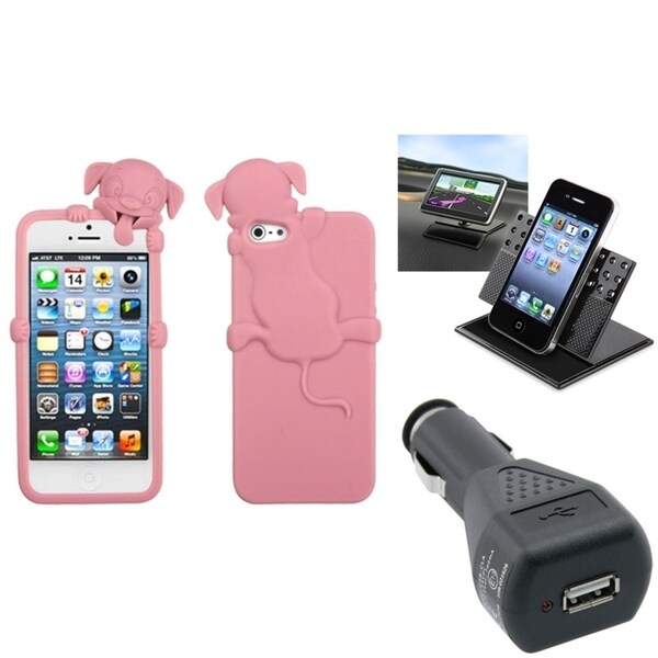 INSTEN Car Charger/ Dashboard Holder/ Phone Case Cover for Apple iPhone 5