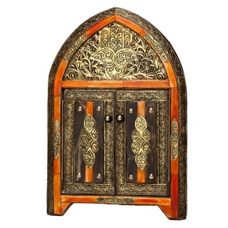 Hot Deal Arched Henna Bone Moroccan Mirror with Doors (Morocco)