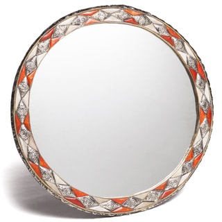 Round White and Henna Bone Mirror (Morocco)