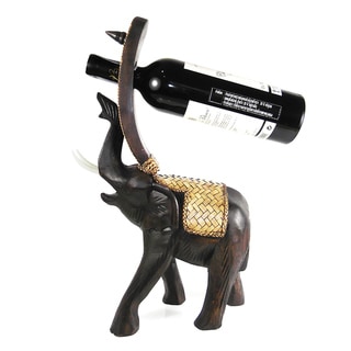 Sale Joyous Elephant Carved Rain Tree Wooden Wine Bottle Holder