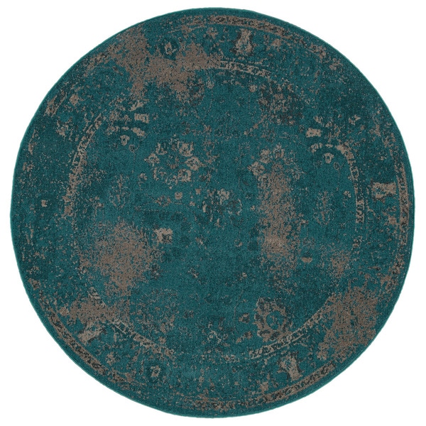 Overdyed Distressed Traditional Teal/ Beige Area Rug (7'8 Round