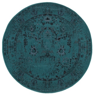 Great Prices Over-dyed Style Indoor Teal/ Grey Area Rug (7'8 Round)