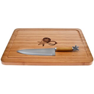 Shell Engraved Bamboo Cutting Board and Knife Set