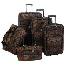 American Flyer Travelware Animal Print 5-Piece Luggage Set Leopard