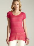 August Silk Scoop Neck Mesh Striped Sweater