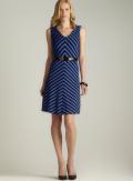 Tahari Belted V-Neck Striped Dress