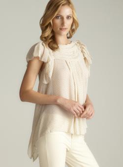 Max Studio Handkerchief Hem Mini Dot Pleated Top