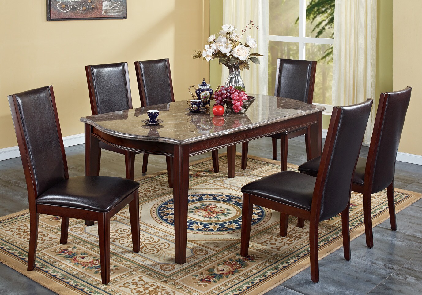 Radian Dark Brown Faux Marble Top 7-piece Dining Set