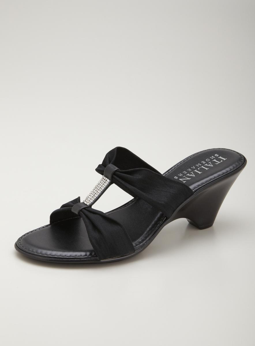 Italian Shoemakers Crystal Studded Mid Heel Wedge Sandal - Overstock ...