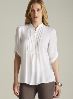 Spense Mandarin Collar Tab Sleeve Blouse