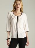 Spense Contrast Trim Scoop Neck Button Down Blouse