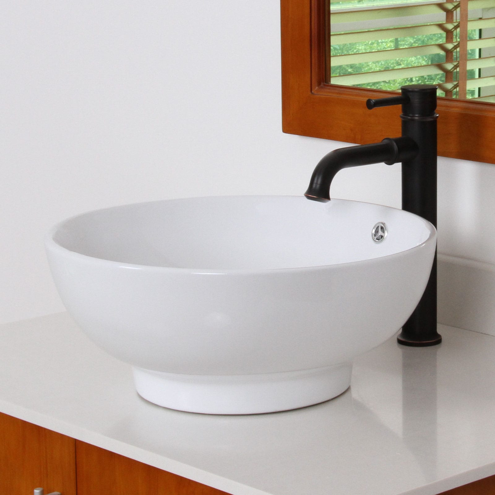 ELITE 9851F371067ORB High Temperature Grade A Ceramic Bathroom Sink With Round Design and Chrome Finish Faucet Combo
