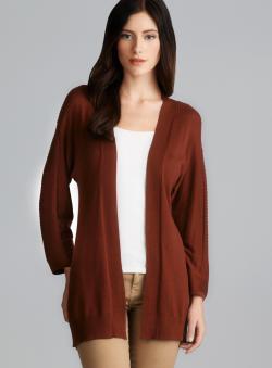 August Silk Rust Brown Ribbed Trim Flyaway Cardigan