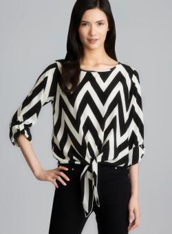 Moa Moa Tab Sleeve Tie Front Chevron Stripe Top