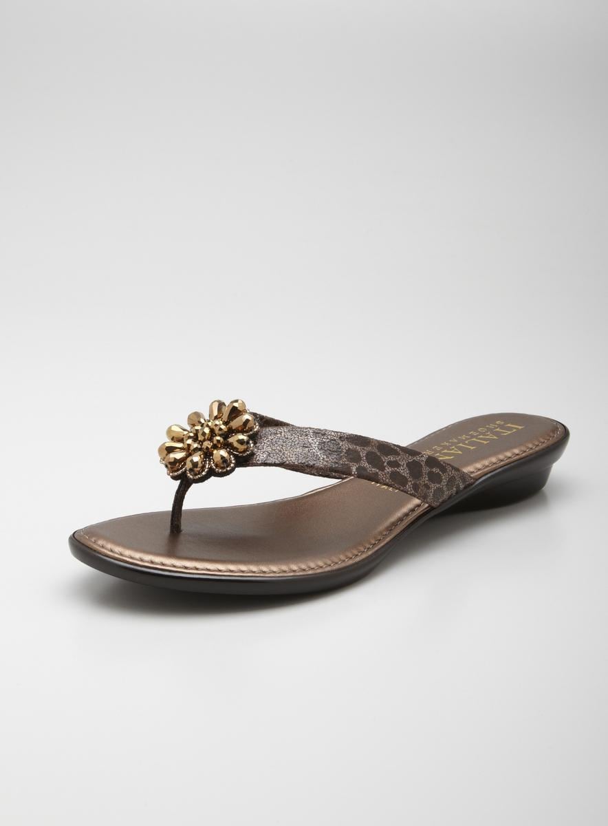 Italian Shoemakers Beaded Cheetah Printed Flat Sandal - Overstock ...