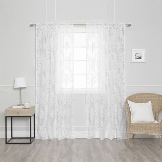 Damask Burnout Sheer Rod Pocket 84-inch Curtain Panel Pair
