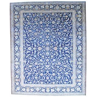 Buy  Persian Hand-knotted 1960's Kashan Navy/ Ivory Wool Rug (10'3 x 12'10)