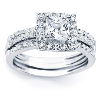 Oliveti Sterling Silver Princess Cubic Zirconia Bridal-style Ring Set