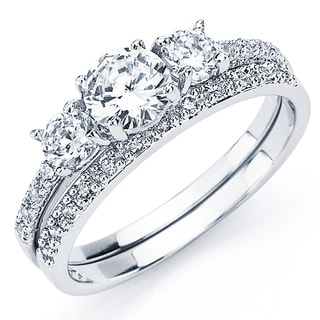 Silver cubic zirconia wedding rings