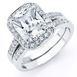 ... Sterling Silver Radiant-cut Cubic Zirconia Bridal-style Ring Set