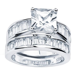 Oliveti Sterling Silver Radiant Cubic Zirconia Bridal-style Ring Set