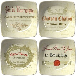 Wine Labels Collection Porcelain Appetizer Plates (Set of 4)