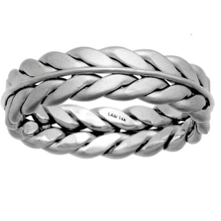 14k White Gold Men's Comfort Fit Double Rope Design Wedding Band-Image