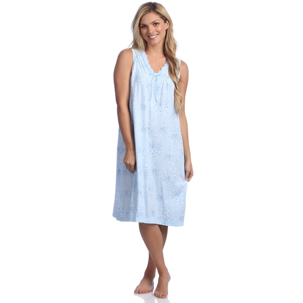 La Cera Women's Blue Cotton Knit Chemise
