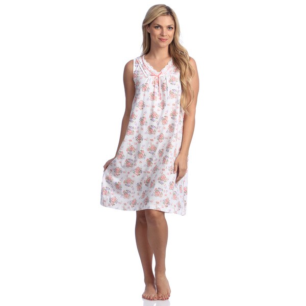 La Cera Women's Ivory Cotton Knit Chemise